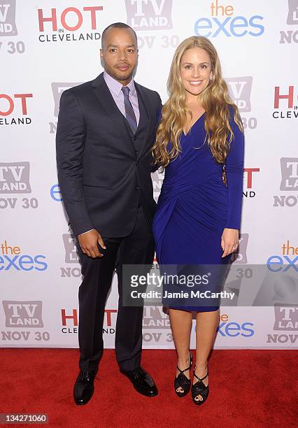 Actor Donald Faison and Cacee Cobb attend the TV Land holiday premiere party for "Hot in Cleveland" & "The Exes" at SD26 on November 29, 2011 in New...