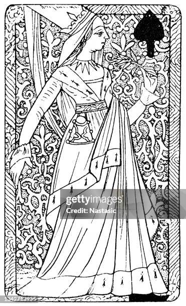 french luxury playing card of the 14th century - royalty card stock illustrations