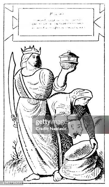 lady with a pandora box (judith). venetian card game, 15th century - pandora logo stock illustrations