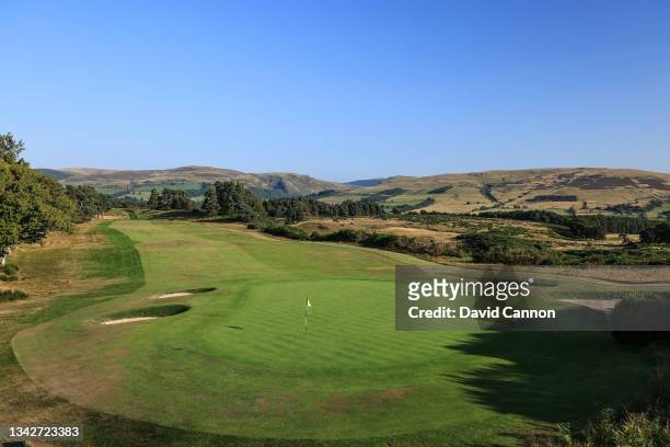 View from behind the green of the par 4, 10th hole on the Kings Course at Gleneagles on September 01, 2021 in Auchterarder, Scotland.