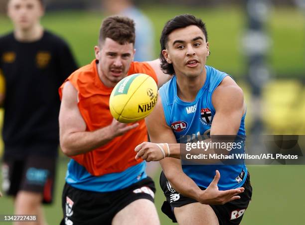 Jack Peris of the Saints in action during the St Kilda Saints training session at RSEA Park on June 30, 2023 in Melbourne, Australia.