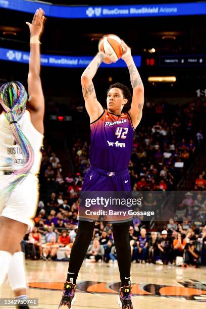 Brittney Griner of the Phoenix Mercury shoots the ball during the game against the Indiana Fever on June 29, 2023 at Footprint Center in Phoenix,...