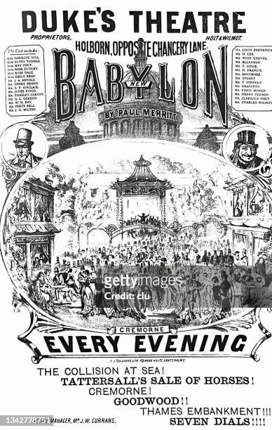 advertising for duke's theatre, babylon - vintage poster stock illustrations