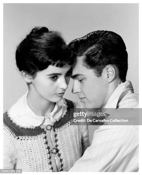 Actress Millie Perkins in her cinematic debut as 'Anne Frank' and Actor Richard Beymer as 'Peter Van Daan' in a publicity shot from the movie 'The...