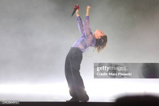 Christine and the Queens performs on stage during Global Citizen Live on September 25, 2021 in Paris, France.