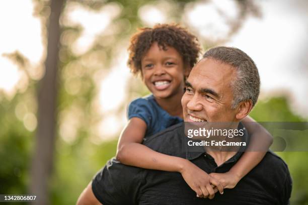 enkelin und großvater outdoor portrait - african american grandfather stock-fotos und bilder