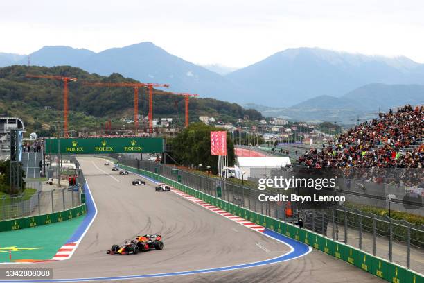 Max Verstappen of the Netherlands driving the Red Bull Racing RB16B Honda during the F1 Grand Prix of Russia at Sochi Autodrom on September 26, 2021...