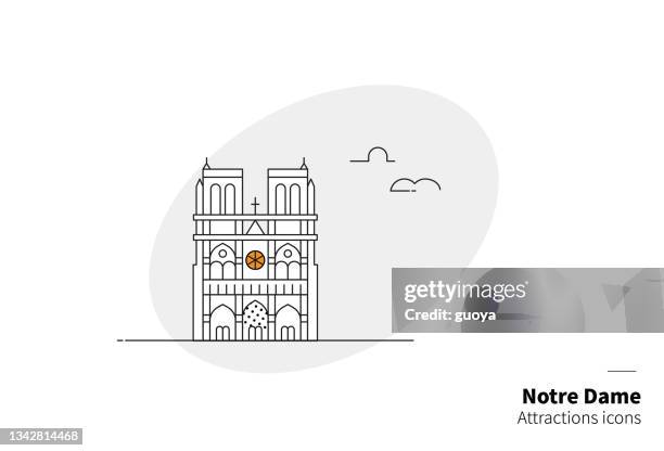 notre dame, a tourist attraction in paris, france. - 巴黎聖母院教堂 幅插畫檔、美工圖案、卡通及圖標