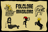 Brazilian folklore characters set.