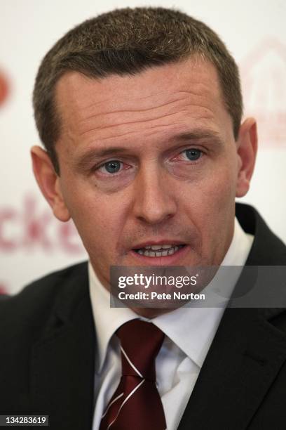 New Northampton Town manager Aidy Boothroyd a press conference to anncounce his appointment at Sixfields Stadium on November 30, 2011 in Northampton,...