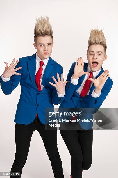 John Grimes and Edward Grimes of 'Jedward' pose during a portrait session on June 4, 2011 in Mainz, Germany.