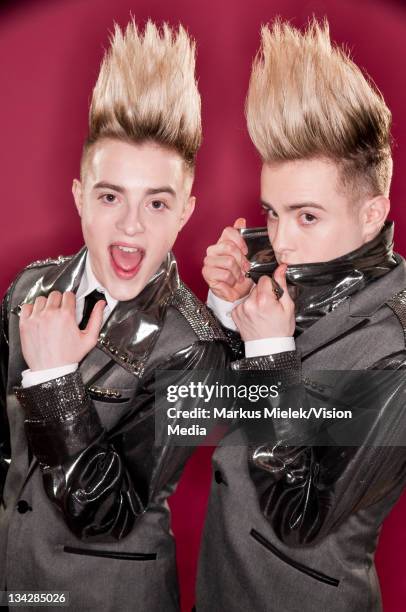 John Grimes and Edward Grimes of 'Jedward' pose during a portrait session on June 4, 2011 in Mainz, Germany.