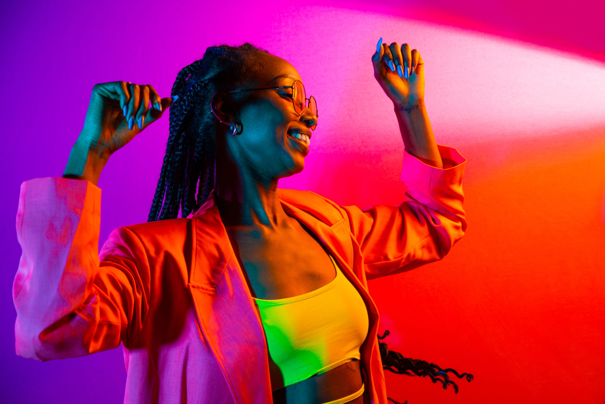 Beautiful afro woman with pigtails and stylish clothes Beautiful afro woman with pigtails and stylish clothes