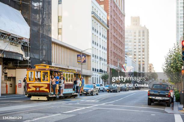 the historic cable car on san francisco city - lombard street san francisco stock pictures, royalty-free photos & images