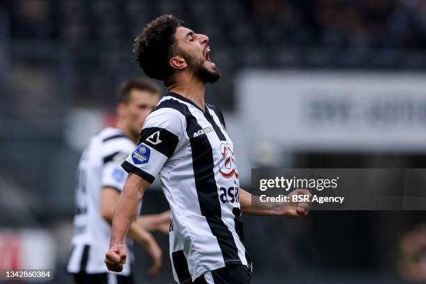 Bilal Basacikoglu of Heracles Almelo reacts during the Dutch Eredivisie match between Heracles Almelo and RKC Waalwijk at Erve Asito on September 26,...
