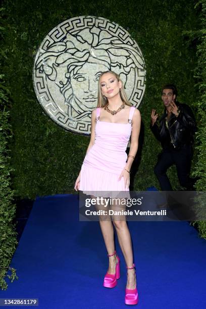 Ester Expósito and Jon Kortajarena are seen on the front row of the Versace special event during the Milan Fashion Week - Spring / Summer 2022 on...