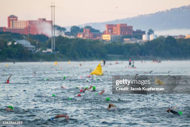 Athletes compete in the swim portion during the IRONMAN Chattanooga on September 26, 2021 in Chattanooga, Tennessee.