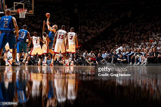 Finals: Dallas Mavericks Dirk Nowitzki in action vs Miami Heat Udonis Haslem at American Airlines Arena. Game 2. Miami, FL 6/2/2011 CREDIT: Greg...