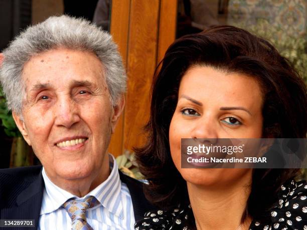 Portrait of Ahmed Ben Bella, first president of Algeria , and his stepdaughter Mahdia during a photocall held on June 9, 2011 in Alger in Algeria.