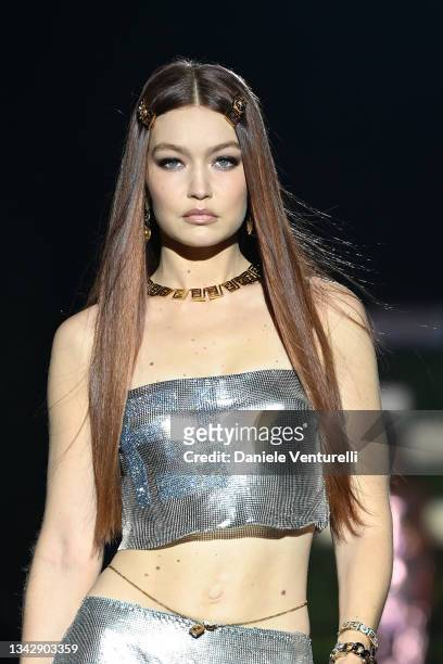 Gigi Hadid walks the runway at the Versace special event during the Milan Fashion Week - Spring / Summer 2022 on September 26, 2021 in Milan, Italy.