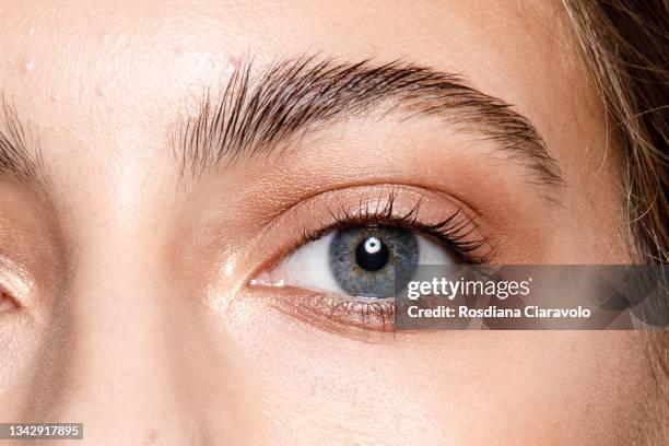 Model, make up detail, poses in the backstage of the Luisa Spagnoli fashion show during the Milan Fashion Week - Spring / Summer 2022 on September...