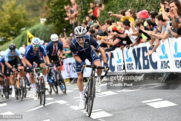 Julian Alaphilippe of France attacks in the breakaway during the 94th UCI Road World Championships 2021 - Men Elite Road Race a 268,3km race from...