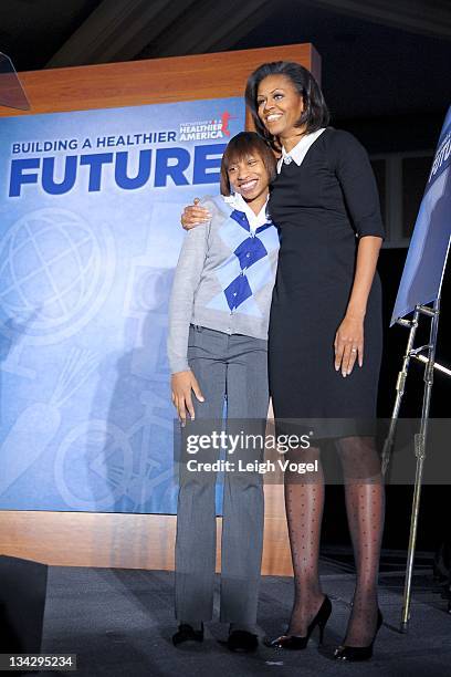 Michelle Obama attends the 2011 Building a Healthier Future summit at the Omni Shoreham Hotel on November 30, 2011 in Washington, DC.