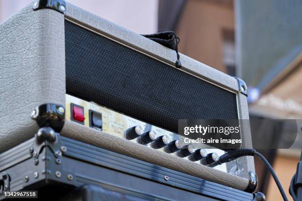 bass guitar amplifier backstage detail of sound volume controls in vintage style - backstage music stock pictures, royalty-free photos & images