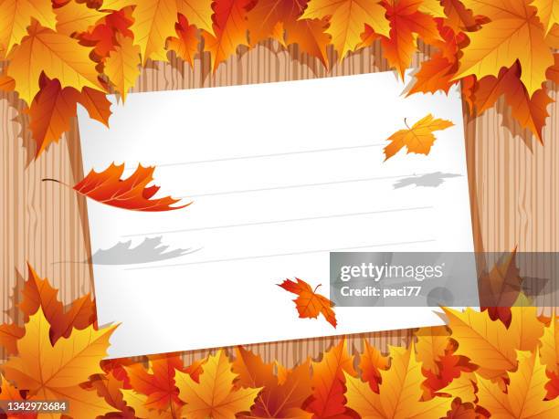 autumn background with paper sheet - maple leaf heart stock illustrations