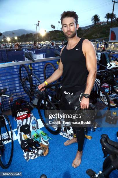 Chace Crawford compete in the celebrity race at the 34th Annual Malibu Triathlon at Zuma Beach on September 26, 2021 in Malibu, California.