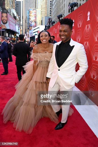 Leslie Odom Jr. And Nicolette Robinson attend the 74th Annual Tony Awards at Winter Garden Theater on September 26, 2021 in New York City.