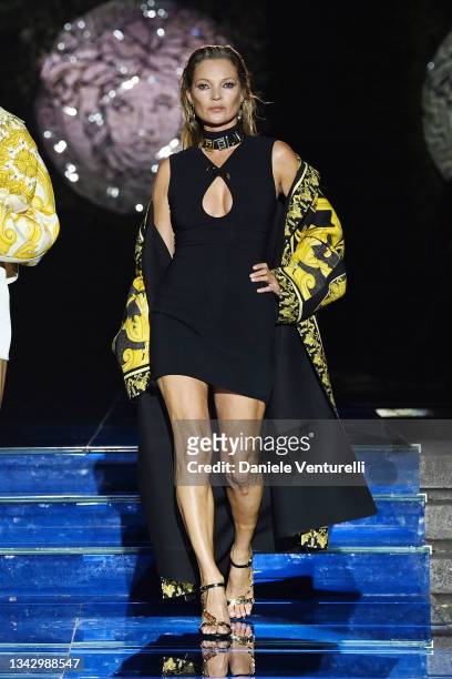 Kate Moss walks the runway at the Versace special event during the Milan Fashion Week - Spring / Summer 2022 on September 26, 2021 in Milan, Italy.