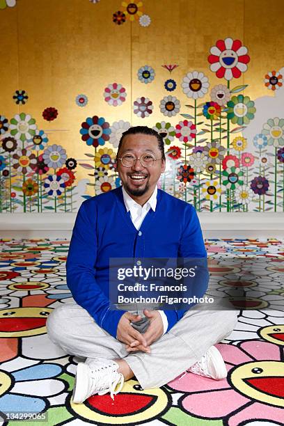 Artist Takashi Murakami is photographed at his installation in Versailles for Le Figaro Magazine on September 7, 2010 in Versailles, France....