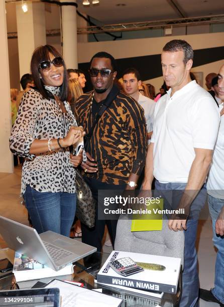 Naomi Campbel; , Puff Daddy and Vladislav Doronin attend the 'Art Basel Miami Beach 2011 preview' at the Miami Beach Convention Center on November...