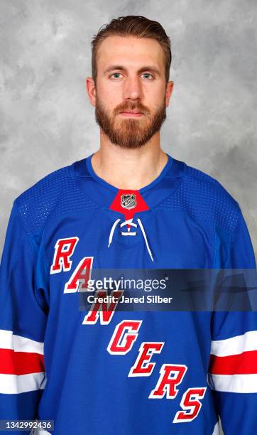 Jarred Tinordi of the New York Rangers poses for his official headshot for the 2021-2022 season on September 22, 2021 in White Plains, New York.