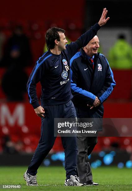 Crystal Palace Manager Dougie Freedman salutes the fans with Assistant Lennie Lawrence at the end of the Carling Cup Quarter Final match between...