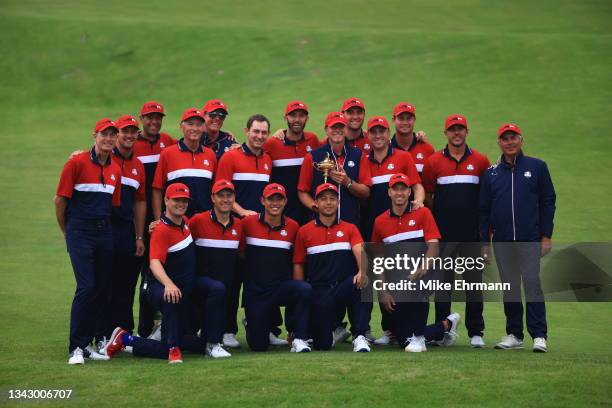 Team United States celebrates with the Ryder Cup after defeating Team Europe 19 to 9 to win the 43rd Ryder Cup at Whistling Straits on September 26,...