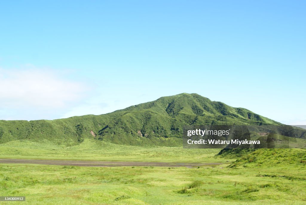 Green landscape with mountain in Aso
