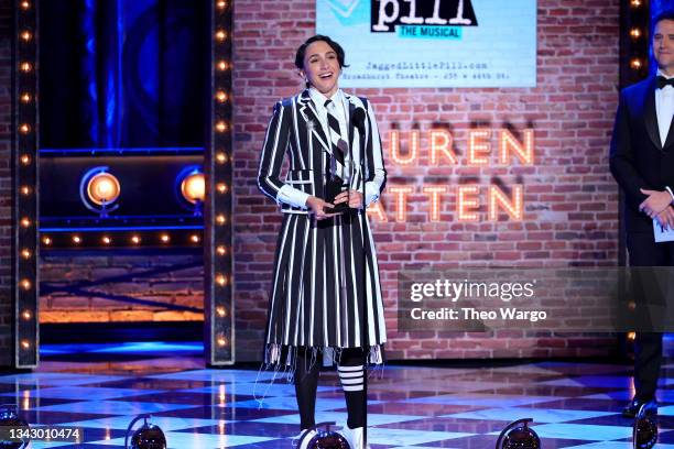 Lauren Patten accepts the award for Best Performance by an Actress in a Featured Role in a Musical for "Jagged Little Pill" onstage during the 74th...