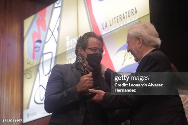 Colombian writer Juan Gabriel Vásquez receives the prize of the Biennial during the 4th Biennial Novel Award Mario Vargas Llosa prize awarding...
