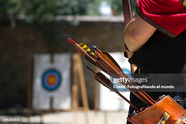arrows and their fate - arco e flecha equipamento desportivo imagens e fotografias de stock