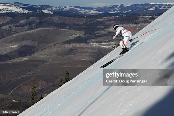 Siegmar Klotz of Italy descends the course during men's downhill training on the Birds of Prey at the Audi FIS World Cup on November 30, 2011 in...