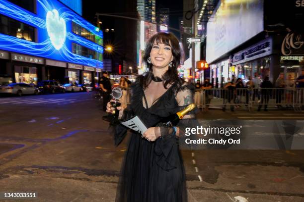 Diablo Cody, winner of the award for Best Book of a Musical for "Jagged Little Pill," poses outside during the 74th Annual Tony Awards at Winter...