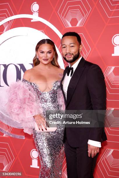 Chrissy Teigen and John Legend attend the 74th Annual Tony Awards at Winter Garden Theater on September 26, 2021 in New York City.