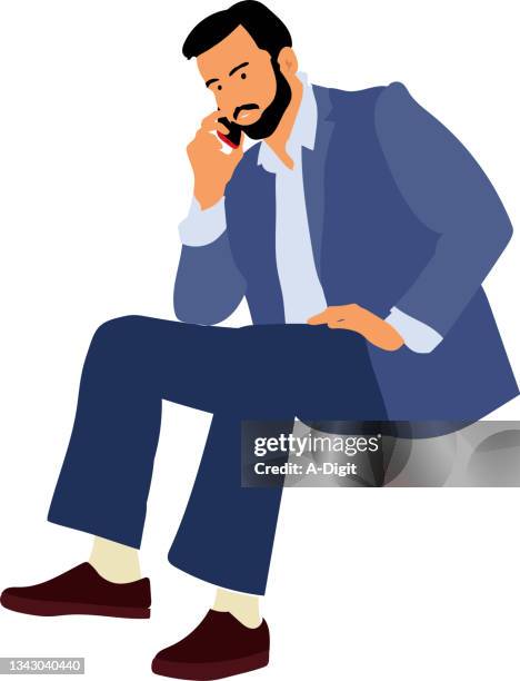 sitting and talking businessman flat design blue - beard stock illustrations stock illustrations