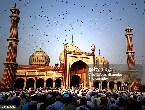 eid prayers marking end of ramadan, india - jama masjid agra stock-fotos und bilder
