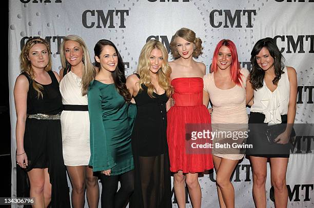 Shelsea Linkes, Brooklyn Goddel, Marisha Wagner, Chantelle Paige, Taylor Swift, Charity Baroni and Elizabeth Huett attends CMT Artists of the Year...