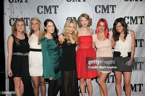 Shelsea Linkes, Brooklyn Goddel, Marisha Wagner, Chantelle Paige, Taylor Swift, Charity Baroni and Elizabeth Huett attends CMT Artists of the Year...