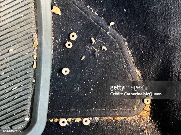 floor of car after a week of school pickups & drop-offs - kids mess carpet stock pictures, royalty-free photos & images