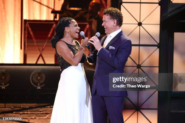 Audra McDonald and Brian Stokes Mitchell perform onstage during the 74th Annual Tony Awards at Winter Garden Theatre on September 26, 2021 in New...